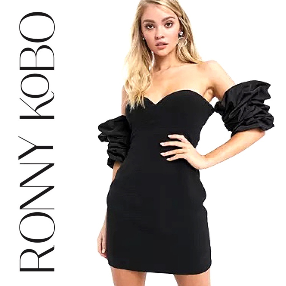 🆕 Ronny Kobo Gioia Puff Sleeve Black Dress